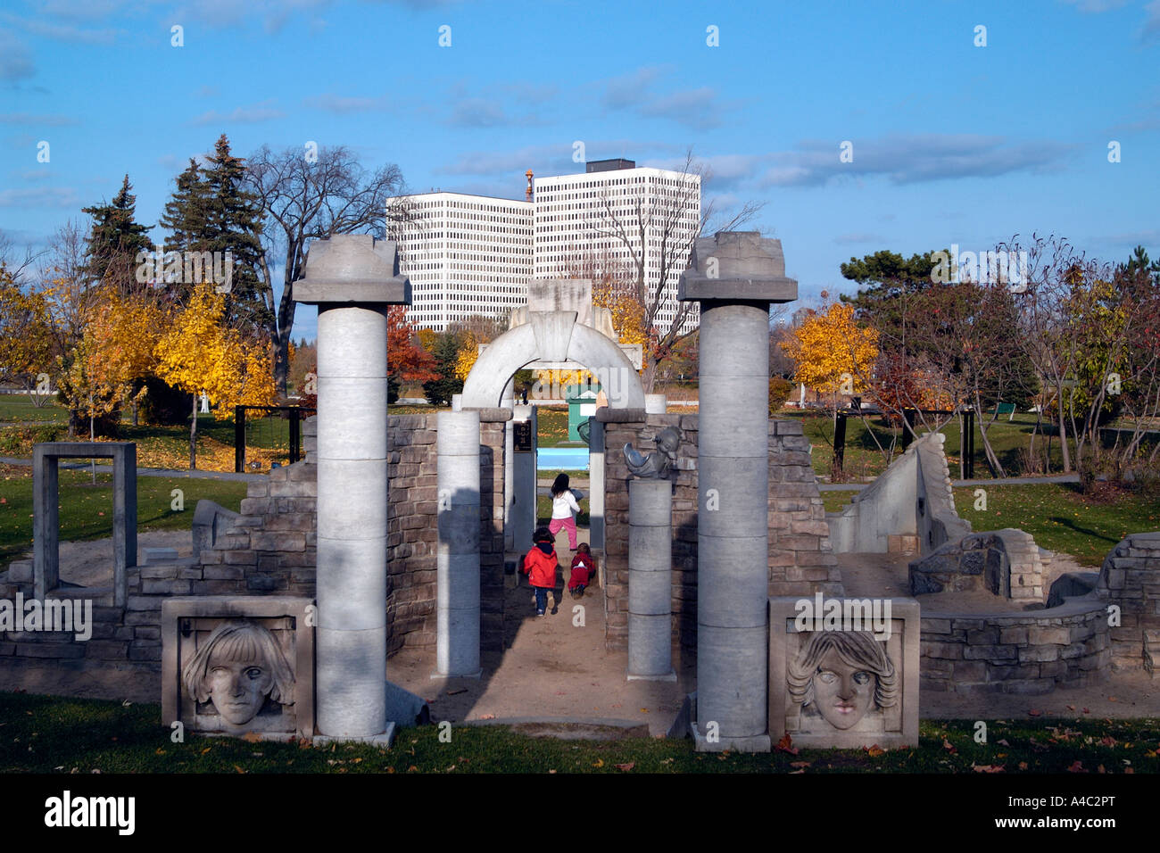 Kids playing at Ottawa`s Strathcona Park during a fall day Stock Photo